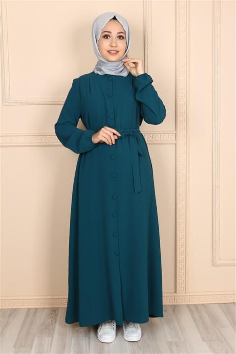 eymina Düğmeli Pile Detaylı Tesettür Ferace