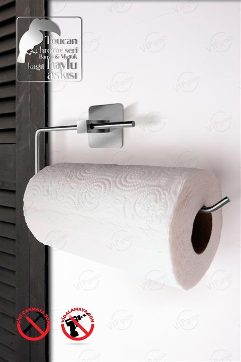 vipgross Kağıt Rulo Havluluk, Peçetelik, Yapışkanlı Tasarım, Banyo Askısı / Krom