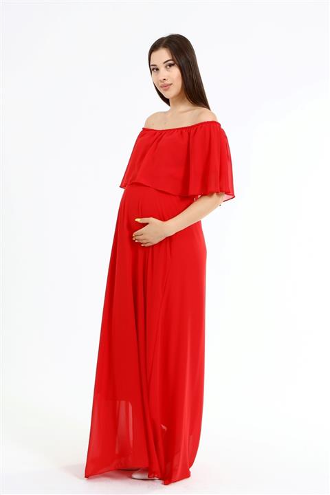 MACFLY Kırmızı Uzun Şifon Çekim Elbisesi