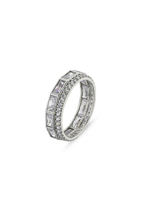 Zuk Collection Gümüş 5mm Çift Sıra Baget & Yuvarlak Zirkon Taşlı Tamtur Yüzük
