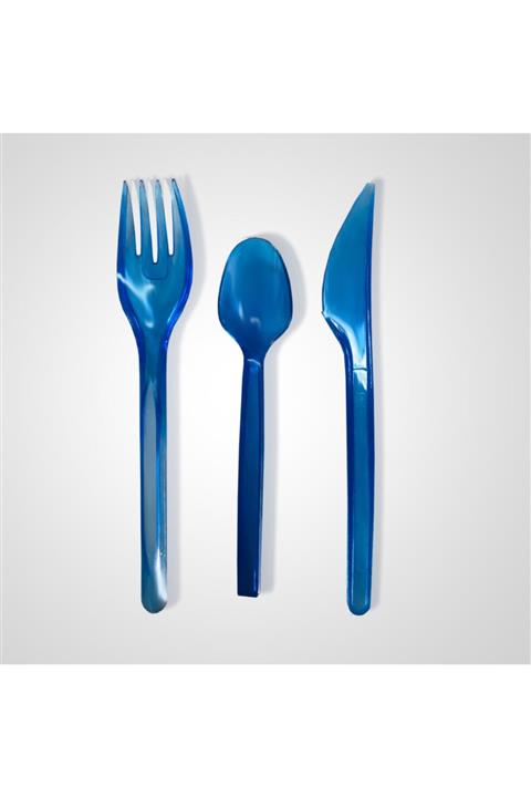 CoşkunVenedik Tek Kullanımlık Mavi Plastik Tatlı Kaşığı 50'li Lüx