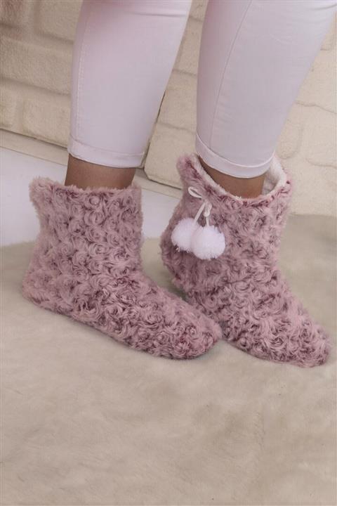 PNR TERLİK Kadın Ponponlu Mor Renk Kışlık Ev Botu