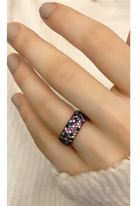 Marylebone Silver 5 Sıra Mix Taşlı Tamtur Gümüş Yüzük