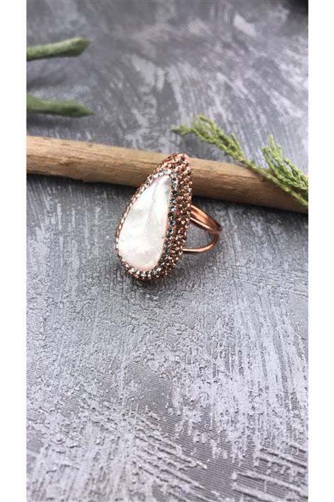 Joel Jewelry Damla Kesim Inci Taşlı Pembe Altın Kaplamalı Gümüş Yüzük