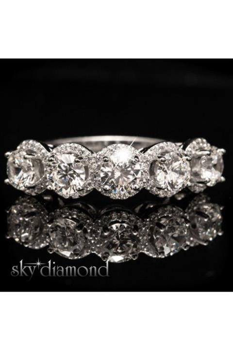 BLACK WHİTE SİLVER 0.25 Ct Prenses Model 5 Taş Yüzük