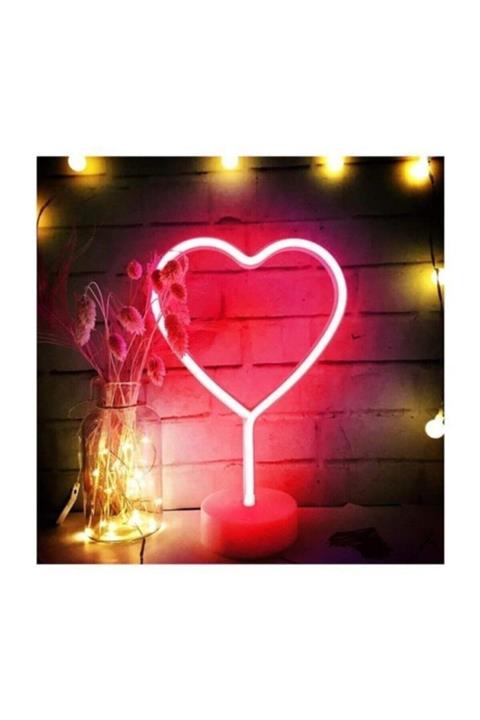 Evene Kırmızı Kalp Masa Lambası Neon Led Işık Gece Dekor Bebek Çocuk Odası Masa Lambası
