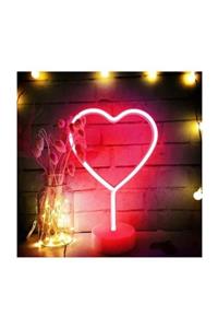 Evene Kırmızı Kalp Masa Lambası Neon Led Işık Gece Dekor Bebek Çocuk Odası Masa Lambası