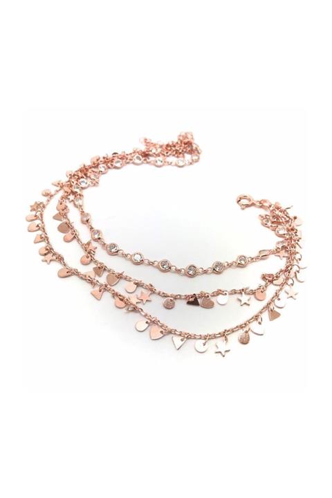 Erer Gümüş Gümüş Üç Zincirli Pullu Taşlı Halhal Nz14c2