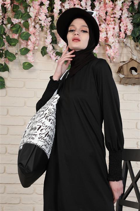 Ayşe Tasarım Kadın Şapkalı Bone Siyah