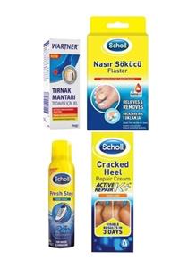 Wartner Scholl Nasır Sökücü Flaster 8 Adet+Tırnak Mantar Jeli+Koku Önleyici Ayakkabı Spreyi+Topuk Kremi