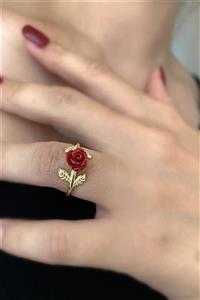 Ziu 925 Ayar 2,3 Gram Gold Gül Motifli Yüzük Ayarlanabilir