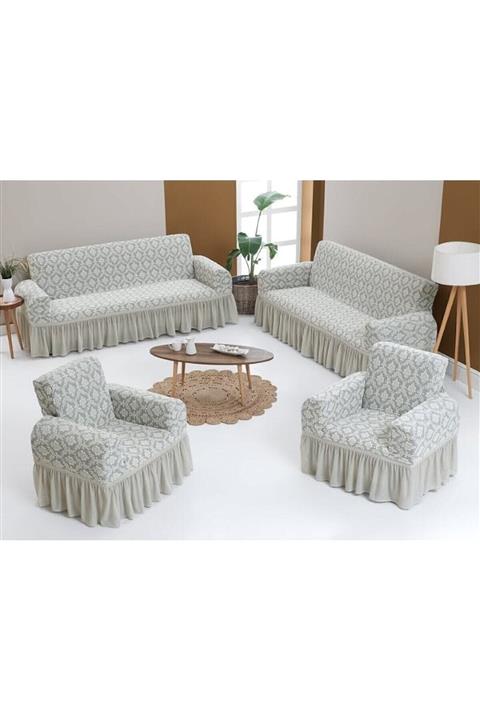 ARLISA Krem 3+3+1+1 Jakarlı Koltuk Örtüsü Takımı