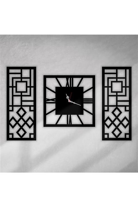 acargrafik Dekoratif Ahşap Mdf 3 Parça Duvar Saati 85 X 50cm