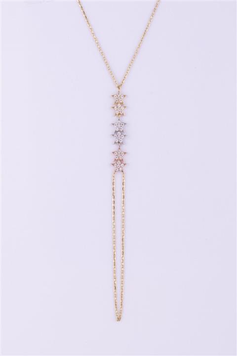 NAR ALTIN Kadın 14 Ayar Altın 3 Renk Yıldızlı Şahmeran Kolye