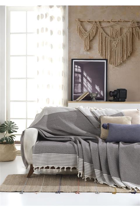 Lux Touch Bergama Vizon Buldan Koltuk Örtüsü 170 X 210 Cm Koltuk Şalı Kanepe Çekyat Örtüsü Pamuklu Throw