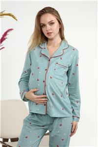 LadyMina Pijama Yeşil Kırmızı Kalp Hamile Pijama Takımı