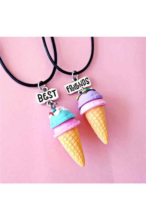 AlpCollection Külah Dondurma Best Friends Bff 2li Çift Suni Deri Ipli Kolye