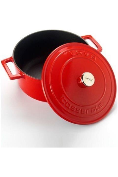 Lava Döküm Kapaklı Yuvarlak Kırmızı Tencere Ø 22 Cm.