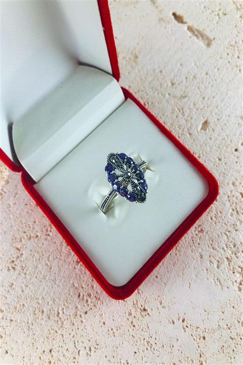 Sungurbey Gümüş Dünyası Safir Taşlı Mekik Model Gümüş Bayan Yüzük