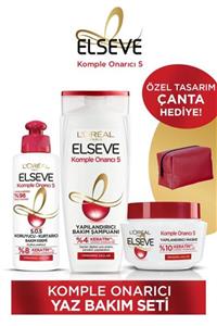 ELSEVE Komple Onarıcı 5 Yaz Saç Bakım Seti - Şampuan 450ml + Kurtarıcı Bakım Kremi + Saç Maskesi + Çanta