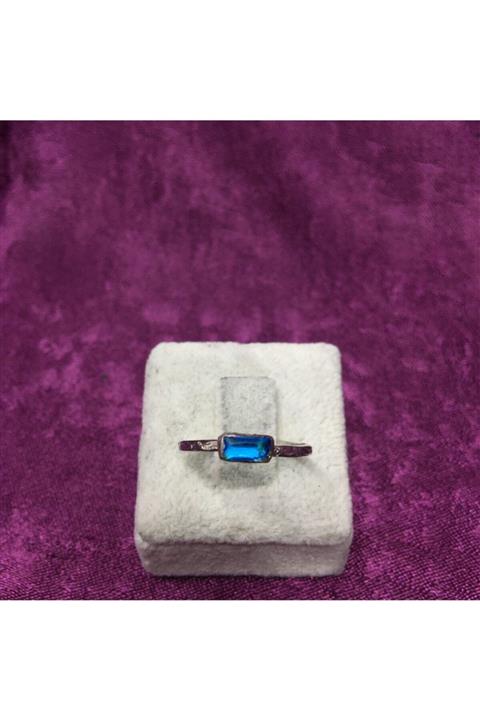 Güldens Takı Mavi Akik Taşından Gümüş Yüzük