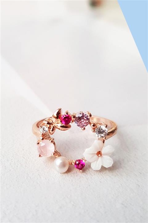 MorMajor Silver Ithal Manolya Mix Renk Taşlı Gümüş Yüzük