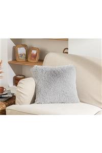 English Home Fluffy Peluş Kırlent Kılıfı 45x45 Cm Açık Gri