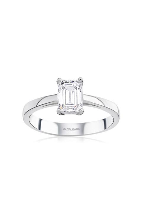Valori Jewels Oktagon, 1 Karat Swarovski Zirkon Taşlı, Gümüş Tektaş Yüzük