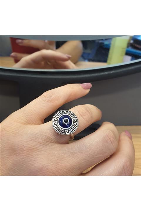 Roza Gümüş Nazar Boncuklu Gümüş Yüzük