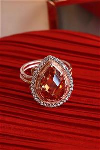 Necati Gün Sitrin Taşlı Damla Prenses Model Rose Gold Kaplama Gümüş Yüzük