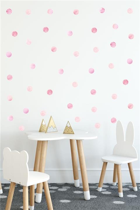 Bunny Decor 5 Cm Pembe Suluboya Puantiye Çocuk Odası Duvar Sticker Seti
