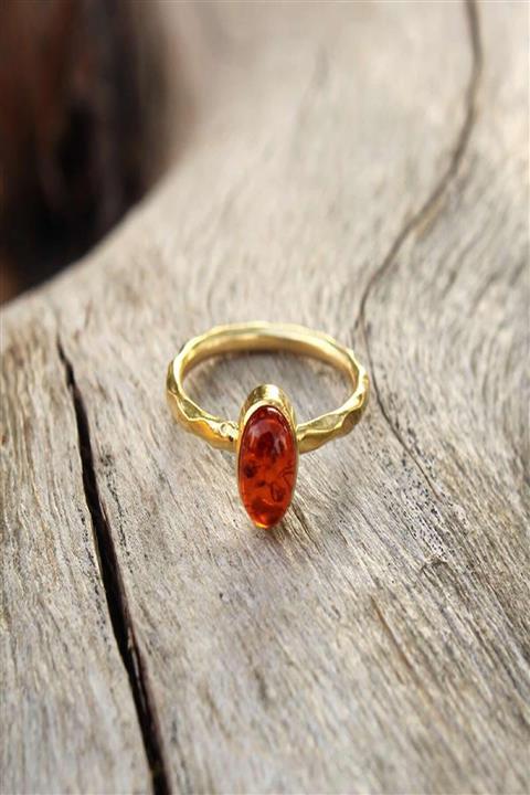 NSA SILVER Kehribar Taşlı Gümüş Kadın Yüzük 925 Ayar