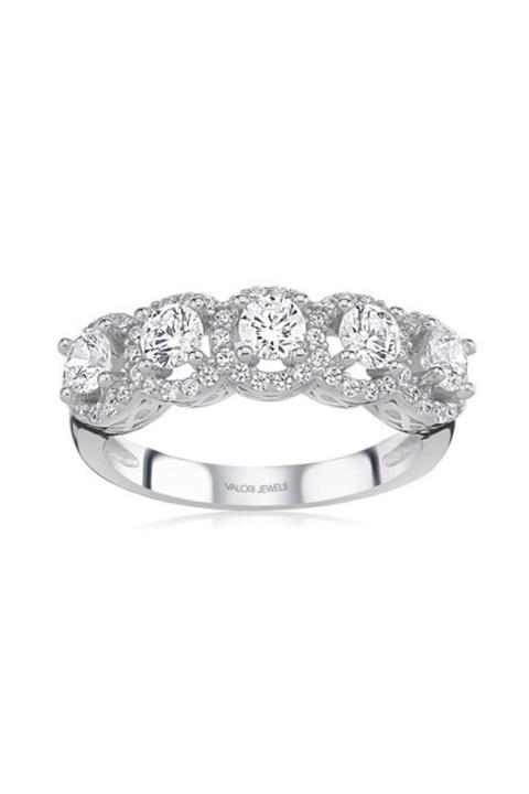 Valori Jewels Taşlı Montür, 1 Karat Swarovski Zirkon Taşlı, Gümüş Beştaş Yüzük