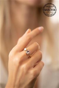 Ninova Silver Kadın Swarovski Taşlı Çift Taş Model Rose Kaplama Gümüş Yüzük PKT-SBS0490