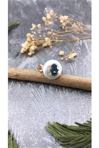 Joel Jewelry Inci Ve Turkuaz Taşlı Fatma Eli Detaylı Pembe Altın Kaplamalı Gümüş Yüzük