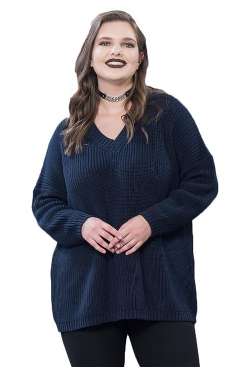 Hanezza Kadın Lacivert V Yaka Triko Kazak T13347