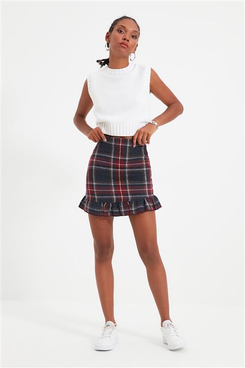 TRENDYOLMİLLA Lacivert Ekoseli Mini Etek TWOAW20ET0583