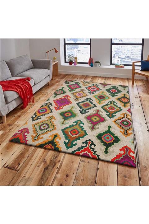 Sermod Anadolu Yörük Motifli Kaymaz Süngerli Halı Örtüsü