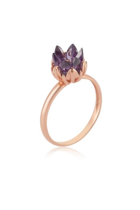 Mia Vento Ametist Renk Lotus Çiçeği Gümüş Yüzük