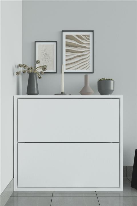 Koordinat Mobilya 2 Kapaklı Kayar Raflı Ayakkabılık Beyaz