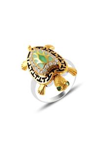 Zuk Collection Gümüş Hareketli Kaplumbağa Zirkon Taşlı Otantik Yüzük