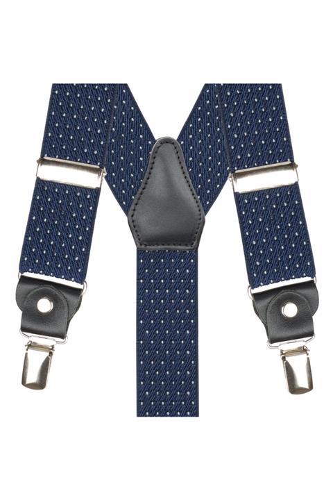 DWOY Hakiki Deri Bağlantılı Jakar Dokuma Puantiyeli Lacivert Pantolon Askısı