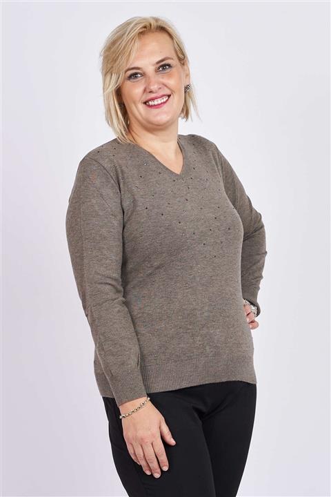 Büşra Triko Kadın Gri V Yaka Triko Kazak 3998213