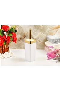 İmera Akrilik Yapım Gold Çizgi Soft Banyo Kare Tuvalet Fırçası Wc Fırçası Beyaz