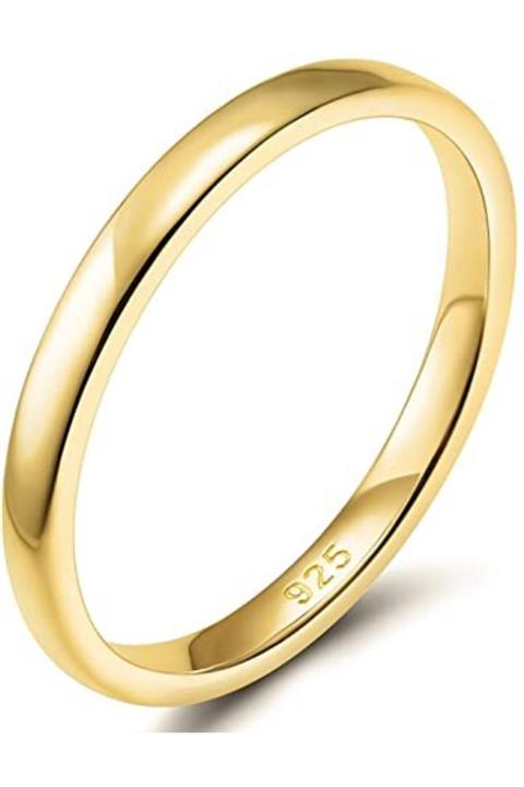 deren gümüş 14 Ayar Altın Kaplama Bombeli Gümüş Alyans 3 mm