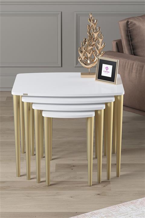 Canisa Concept Anka Serisi Mdf 4'lü Zigon Sehpa Takımı Beyaz Gold