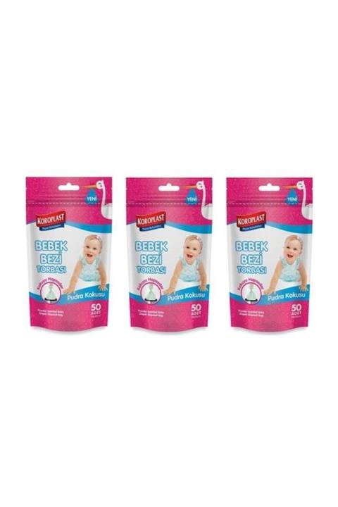 Koroplast Bebek Bezi Torbası Pudra Kokulu 50'li (24*38) X 3 Adet