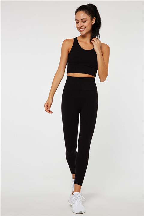 Jerf Luz Kemeri Rip Detaylı Yüksek Bel, Sıkılaştırıcı Tayt Siyah