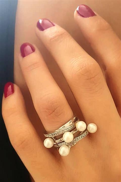 OSESHOP Incili Zirkon Taşlı Tasarım Gümüş Yüzük