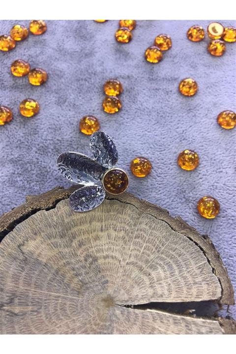 NSA SILVER Kadın  Kehribar Taşlı Gümüş Yüzük